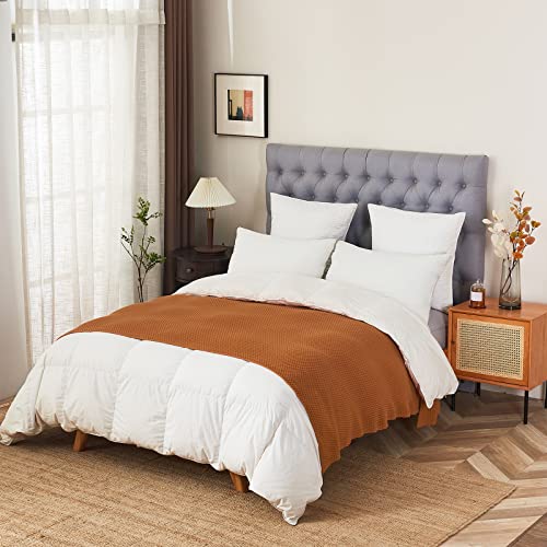 Longhui bedding 100% Cotton Knitted Throw Blanket – Burnt Orange, Soft & Cozy, Machine Washable, 51"x63" – Perfect for Living Room, Couch, Sofa, Bed or Travel - color: Burnt Orange, size: 51" x 63", Standard