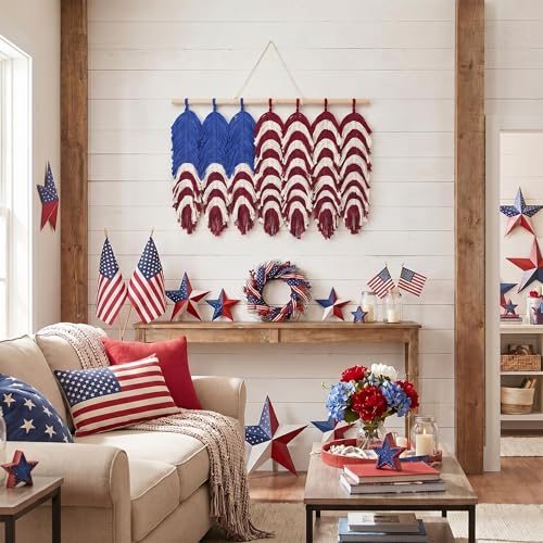 Xuhal Macrame American Flag Wall Hanging 4th of July Patriotic Woven Tapestry Vintage Boho Red White Blue Flag Decor 24 x 17 Inch USA Decor for 250th Anniversary Independence Independence Day Veterans