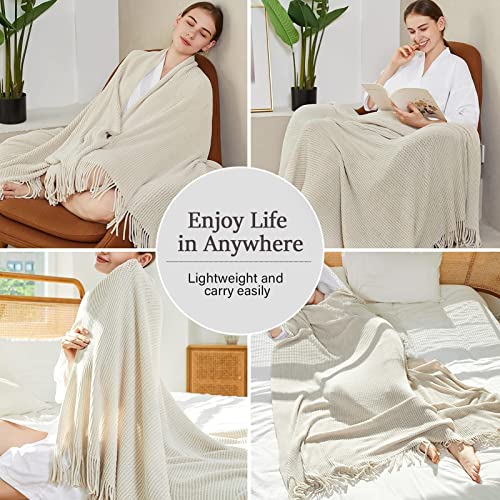 BLAGIC Knitted Throw Blanket for Couch Soft Farmhouse Boho Throw Blanket with Tassels Home Decorative Lightweight Throw Blankets, Throws for Bed/Chair/Sofa, Stripe Textured(Creamy White,50"W x 60"L) - color: J-creamy White, size: 50 × 60 in