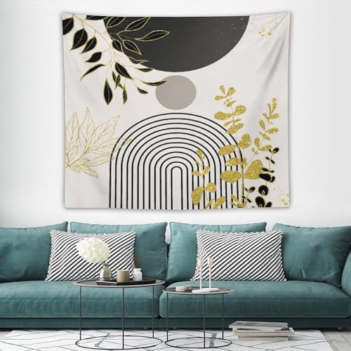 Black Boho Mid Century Leaf Tapestry,Arch Sun Abstract Leaves Tropical Palm Modern Minimalist Geometric Wall Hanging Neutral Home Decor Art for Living Room Bedroom Dorm 40"x30" - color: Boho Leaf-4, size: W40xL30in