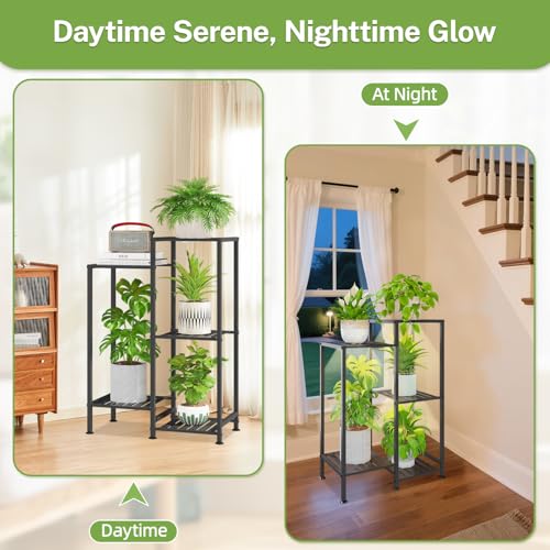 iDavosic.ly Indoor Plant Stand with Grow Light, Metal 5 Tier Corner Flower Holder Shelf Outdoor for Large Pots, Tall Rack for Patio Porch Balcony Living Room, Black - color: Black with Light, size: 5 Tiers