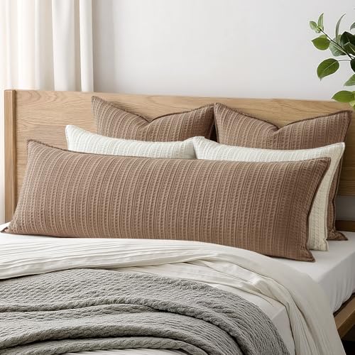 100% Cotton Waffle Weave Body Pillowcase, 1 Pack 20x54 Decorative Body Pillow Cover for Bed Couch Sofa, Neutral Long Cushion Sham Modern Farmhouse Home Decor, Brown - color: Brown, size: 54" x 20" (Pack of 1)