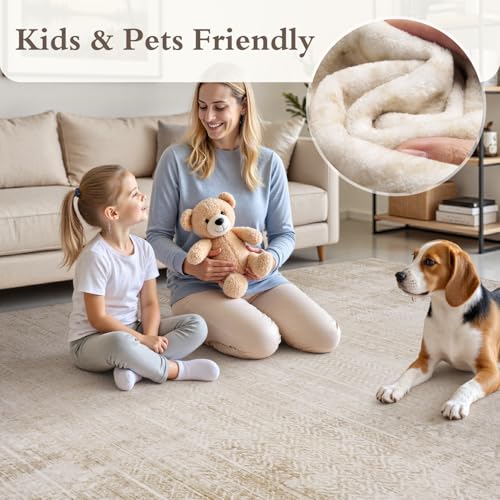 8x10 Area Rugs for Living Room Non Slip Machine Washable Rug Distressed Abstract Soft Indoor Carpet Neutral Boho Rug for Bedroom Dining Room Playroom Office, Beige - color: Beige, size: 8' x 10' (Rectangular)