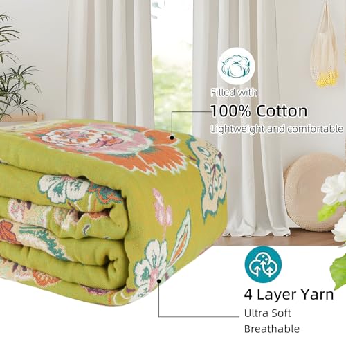 Boho Throw Blanket for Couch Bed, 100% Cotton Soft Rustic Quilt 80''x 90'', Super Soft Bohemian Decor Reversible Sofa Bed Chair Blanket Cover for All Seasons(Floral) - color: Floral 7, size: 80*90 inch