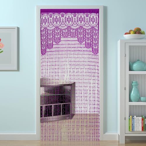 HSYLYM String Door Privacy Lace Curtain Macrame Boho Doorway Window Curtains for Wall Divider Windows Door Covers Decorative Room Separation (35×79in/90×200cm,Purple) - color: Purple, size: 35"W x 79"L (Pack of 1)