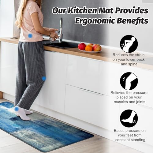MAYHMYO Anti Fatigue Kitchen Mat - Set of 2 - Teal and Marble Design Comfort Mats - Cushioned, Non Slip Floor Mat - color: Turquoise, size: 29"L X 17.3"W X 0.4"Th + 47"L X 17.3"W X 0.4"Th