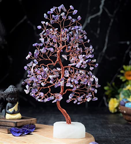 Crocon® Amethyst Crystals Tree of Life Quartz Base, Birthday Gifts for Women, Men Home & Office Decor Money Tree Healing Crystals Womens Gifts Ideas House Warming Gift Sister Unique Purple Decoration - color: Amethyst Copper Wire Quartz Base