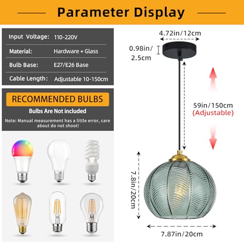 Mikeru 2-Pack Mint Glass Pendant Lights Kitchen Island Lighting Single Globe Pendant Light Fixtures Century Modern Kitchen Island Pendant Lighting for Bedroom Living Dining Room Light (Without Bulbs) - color: Mint-1 Light-2PC
