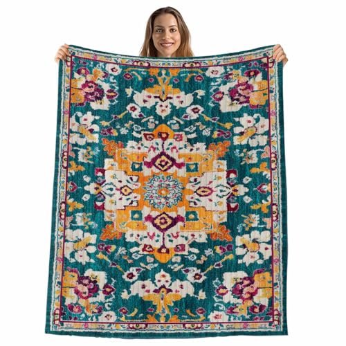 Throw Blanket for Couch,Bohemia Terracotta Flower Soft Flannel Bed Blankets Fluffy Throws Tribal Abstract Aesthetic Cozy Warm Plush Striped Blanket for Sofa Bedroom Living Room,50x80in - size: 50x80in