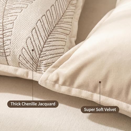 Floral Cushion Covers Leaf Pattern Throw Pillow Covers 18x18 Set of 2 William Morris Decorative Pillow Covers for Bed Couch Living Room Chenille Jacquard Accent Home Decor Cream White - color: Leaf White, size: 18" x 18" (Pack of 2)