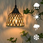 2 Pack Bamboo Chandelier/Dimmer, Waterproof Outdoor Pendant Light for Patio/Gazebo, Hand-Woven Boho Style, Battery Operated (No Wiring)