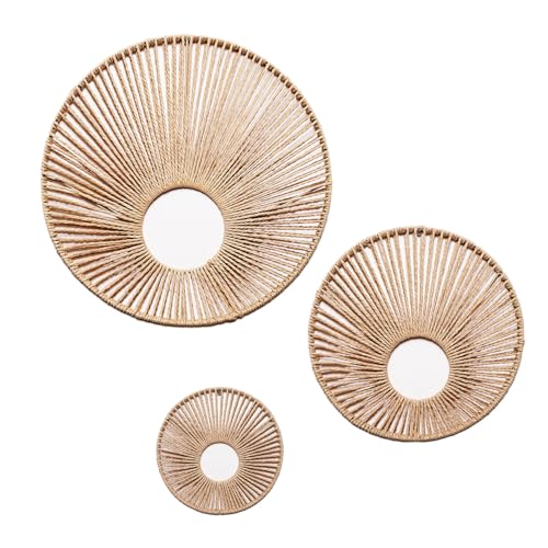 American Art Decor Round Paper Rope Wall Decor Set of 3, Natural - Boho Wall Art, Farmhouse Basket Style - color: Natural, size: 19.5" x 19.4"