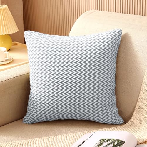 Two-Tone Textured Pillow Covers Decorative Throw Cushion Case Soft Home Sofa Accent Pillowcase with Hidden Zipper - color: Light Gray