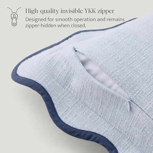 Double Stitch Scalloped Throw Pillow Covers - 100% Cotton Decorative Boho Pillow Covers 20 x 20, Made in India, Square Cushion Case, Modern Home Decor for Couch Sofa Living Room, Arctic Blue - color: Arctic Blue, size: 20" x 20" (Pack of 1)