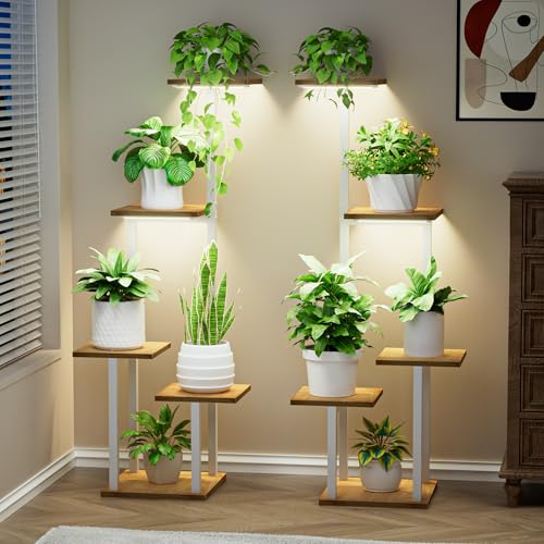 LATIBELL Plant Stand Indoor with Grow Light - 2 Pack Metal Plant Shelf for Indoor Plants Multiple, 5 Tiered Corner Plant Stand Shelves, Plant Rack Display Flower Holder for Living Room Patio (White) - color: White