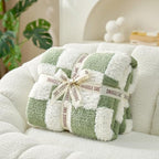 Snuggle Sac Faux Fur Checkered Blanket Twin Size with Soft Knitted Microfiber,Cozy Soft Warm Blanket for Sofa Bedroom Living Room,St Patricks Day Gift,Sage Green Checker,60x80 inches - color: Green White, size: Twin(60"x80")