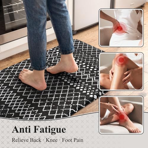 KIMODE Anti Fatigue Mats for Kitchen Floor 17"x47"+17"x29", Black Boho Distressed Kitchen Rugs Sets of 2, Cushioned Kitchen Floor Mats, Non Slip Standing Mats for Sink Laundry Room Decor Office Desk - color: Black Diamond, size: 17.3" x 47 "+ 17.3" x 29 "