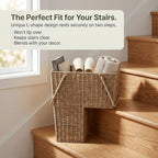 Household Essentials Wicker Stair Basket with Handles, Handwoven Seagrass, Natural - style: Seagrass and Corn Husk
