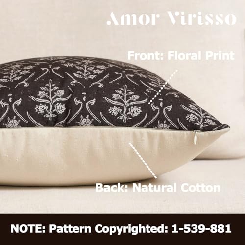 Amor Virisso Floral Pillow Covers 20x20 Inch Farmhouse Block Print Pillow Cover Accent Square Neutral Modern Decorative Throw Pillow Covers for Living Room Couch Bed Sofa Chair, Black - color: Black, size: 20" x 20" (Pack of 1)