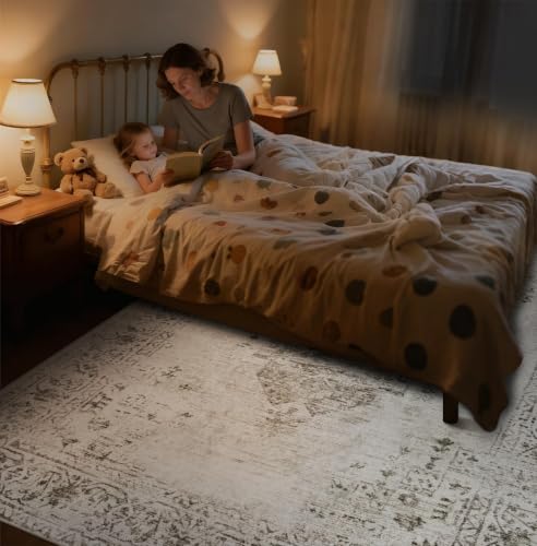 8x10 Area Rugs for Living Room: Washable Vintage Large Retro Rug Soft Non-Slip Indoor Low Pile Carpet for Bedroom Dining Room Office (Taupe, 8' x 10') - color: Taupe, size: 8' x 10' (Rectangular)