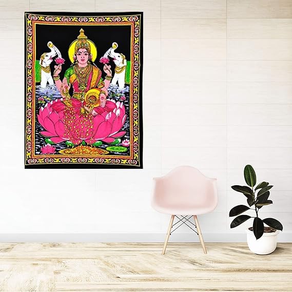 Rastogi Handicrafts Cotton Wall Hanging Laxmi Maa 40" X 30" Poster Size (LAXMI-G) - color: LAXMI-G