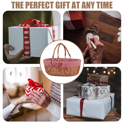 Large Wicker Picnic Basket with Handles,Handle Sturdy Woven Body with Removable and Washable Lining,Outdoor Camping,Gift Packing,Garden Picking, Storage.red - color: Red