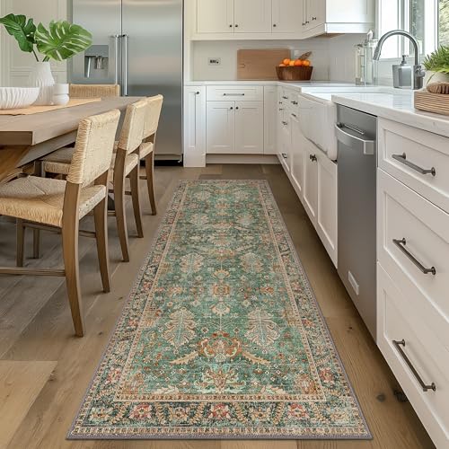 Bavni Runner Rug, Machine Washable Rugs for Bedroom 2x10, Non Slip Boho Rugs with Rubber Backing, Ultra-Thin Folable Rug Runner for Hallways Bathroom, Sage/Gold - color: Sage/Gold, size: 2' x 10' (Rectangular)