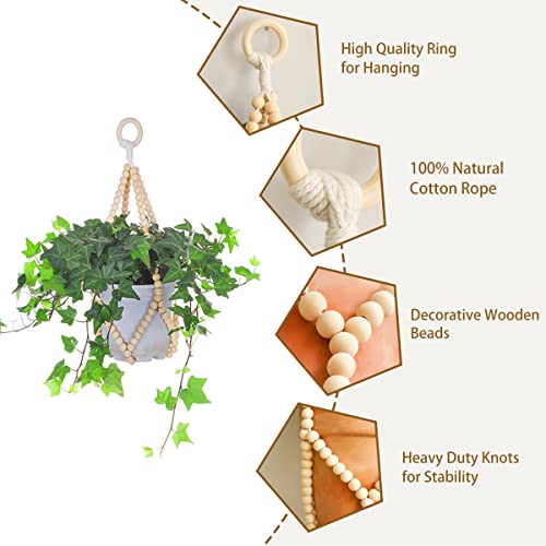 Artilady 2 Pack Beaded Plant Hanger Indoor - Macrame Hanging Planters for Plants Holder No Tassels with Wooden Beads Boho Farmhouse Rustic Home Decor (Wood Color Bead-2pcs) - color: Wood Color Bead-2pcs