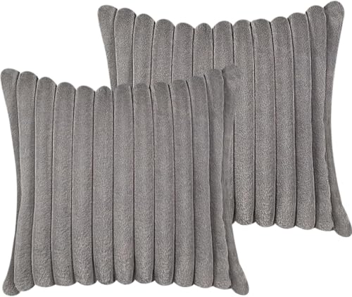 16x16 Throw Pillow Covers Set of 2, Decorative Faux Fur Covers for Bed, Couch Soft Fluffy Pillow Cover with Velvet Back for Living Room, Neutral Home Décor Accent for Sofa - Dark Gray - color: Dark Gray, size: 16" x 16" (Pack of 2)