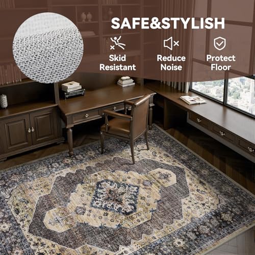 Engiw-9x12 Area Rugs for Living Room Rug Carpet Bedroom Rug Machine Washable Dining Room Rugs Carpet Neutral Farmhouse Vintage Brown Taupe Large - color: Brown/Taupe, size: 9' X 12' (Rectangular)