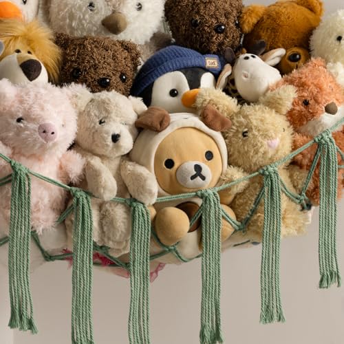 mirolam Stuffed Animal Storage Hammock or Net - Large Toy Hammock Net for Stuffed Animals Corner - Hanging Stuff Animal Organizer Holder Ideas for Plush - Baby Nursery Wall Bedroom Room Decor - color: Olive Green, size: XL Large(51L"*51H"*65"W)