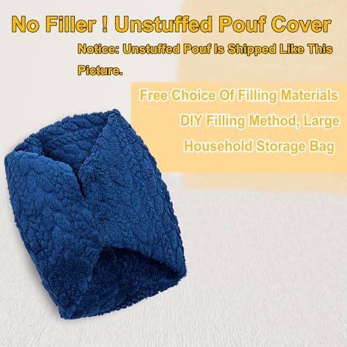 Asuprui 20x14 Inch Unstuffed Ottoman Pouf Cover – Lightweight Foot Rest, Floor Bean Bag Chair, Storage Pouf for Living Room, Bedroom & Balcony (Filler Not Included) (Navy Blue) - color: Navy Blue