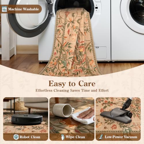 Morebes Boho Floral Runner Rug Non Slip, Washable Flower Long Bathroom Rugs Runner 2x6, Soft Botanical Flower Birds Indoor Throw Carpet for Entryway Hallway Bedroom Laundry Room, Brown - color: Brown, size: 2' x 6' (Rectangular)