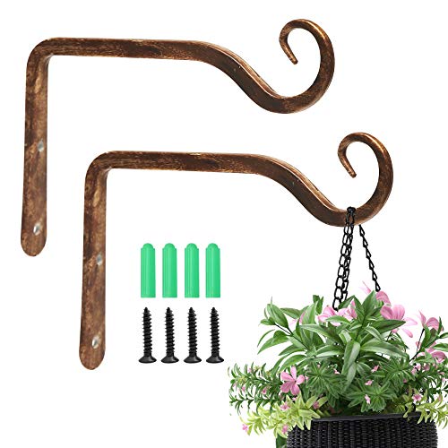 Jardim 2 Pack 6 Inch Premium Decorative Metal Iron Wall Hook, Indoor Outdoor Plant Hanger, Rustic Hanging Gardening Bracket Hook, for Planters, Bird Feeders, Lanterns, Wind Chimes (Coffee) - color: Coffee, size: 6 Inch