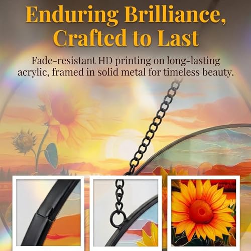 Sunflower Suncatcher Hanging Stained Glass Window Decor, Sunset Sun Catcher Wall Decor for Flower Lovers, Birthday Christmas Thanksgiving Sunflower Gift (25cm/9.8'') - color: Sunflower