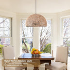 17.6 inch Hemp Rope Woven Pendant Light Wicker Pendant Light 3-light Rattan Light Fixture Boho Chandelier Farmhouse Chandelier Dome Pendants Light for Dining Room Bedroom Kitchen(Bulb Incl - color: 17.6" Natural
