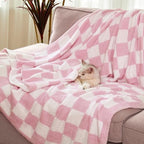 Checkered Throw Blanket, Pink Soft Cozy Fluffy Knitted Throw Blankets for Couch, Sofa, Bed, Chair, Warm Fuzzy Travel Picnic Lightweight Plaid Blanket, 50x70 inches - color: Pink, size: 50×70 Inch