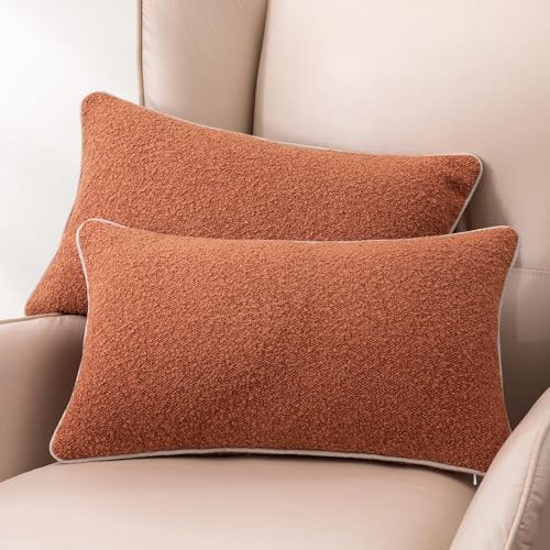 Amazon Basics Boucle Throw Pillow Covers for Couch, Living Room, Orange Home Decor with Hidden Zipper, Brown, 12×20in, Pack of 2 - color: Brown, size: 20" x 12" (Pack of 2)