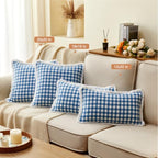 CARRIE HOME Modern Farmhouse Light Blue Gingham Lumbar Pillow Covers 12x20 Set of 2, 12 x 20 Blue Buffalo Plaid Throw Pillows with Ruffle Fringe, Summer Outdoor Checkered Plaid Lumbar Pillows - color: Lumbar Blue & White (With Tassels), size: 20" x 12" (P