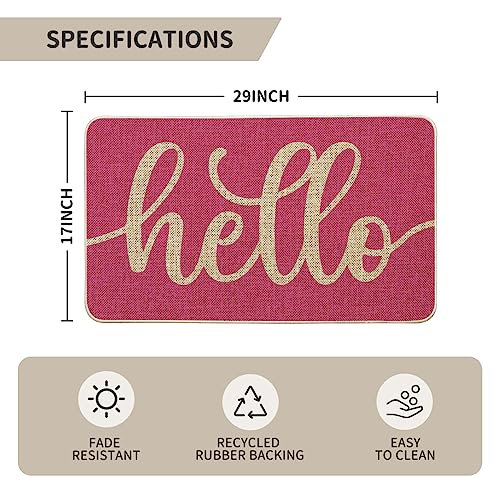 Artoid Mode Pink Hello Spring Doormat, Summer Home Decor Low-Profile Switch Rug Door Mat Floor Mat for Indoor Outdoor 17x29 Inch - color: Pink, size: 17" x 29"