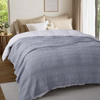 Cooling Cotton Waffle Weave Throw Blanket - Lightweight Breathable Blanket of 50% Rayon Derived from Bamboo for Hot Sleepers, Summer Throws for Couch Bed Sofa, Light Blue, 50"x60"