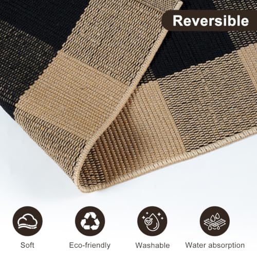 KIMODE Front Door Mat 24"x35",Black and Tan Checkered Small Outdoor Rug,Farmhouse Fall Front Porch Rug Decor,Cotton Woven Washable Layered Doormats for Front Door Outside Entrance Kitchen - color: Black/Brown, size: 2' x 3' (Rectangular)