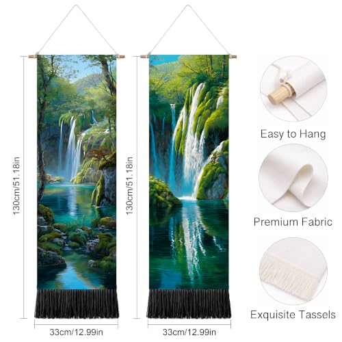 seewan 2 Pack Long Vertical Wall Tapestry, Boho Nature Landscape & Floral Aesthetic Wall Hanging for Bedroom Living Room Home Decor, Long Narrow Art Tapestry with Sunrise Mountain Botanical Designs, 13" × 51" (Waterfall Jungle Glow, 13"Wx51"H, Unframed) -