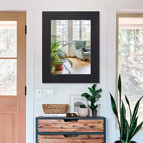 Black Rectangular Vintage Rustic Wood Framed Large Mirror - Deco Farmhouse Living Room Bathroom Bedroom Entrance - 26" x 18" - color: Black, size: 26"L x 18"W