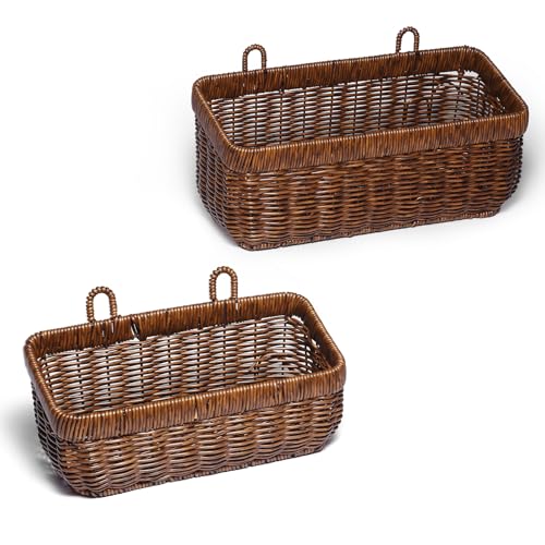 Hanging Wall Baskets, Brown Wicker Baskets for Garlic Ginger Eggs Onions Fruits, fit for Kitchen Living Room Garage Door Storage and Organizing (set of 2) - color: Brown, size: M+L