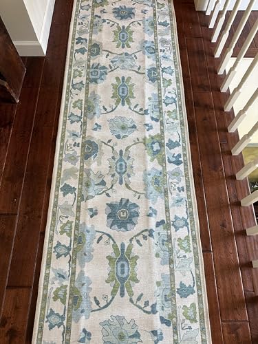 Fame Living Green Oushak Runner Rug, Modern Runners, Vintage, Turkish, Eclectic, Floral, Pastel, Washable, Long Runner Rugs for Hallway, Kitchen, Living Room, Bedroom, Kitchen, Bathroom, 2'5"x13' - color: Cream Green, size: 2'6" x 13' (Rectangular)