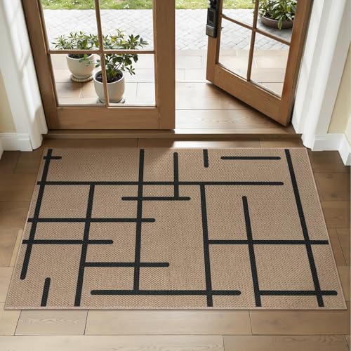 Tangsoo Easy Jute 2x3 Rug for Entryway,Small Washable Thin Outdoor Rug Modern Non-Slip Stripe Front Door Mat Small Throw Carpet for Kitchen Porch Doorway Bedroom Entry - color: Black Stripe-3, size: 2x3ft