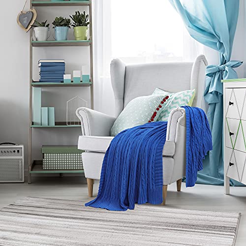 uxcell Cotton Cable Knit Throw Blanket Soft Throw Couch Covers Decors Knitted Blankets for Sofa Bed, Blue Throw(47" x 70") - color: Blue, size: Throw (47" *78")