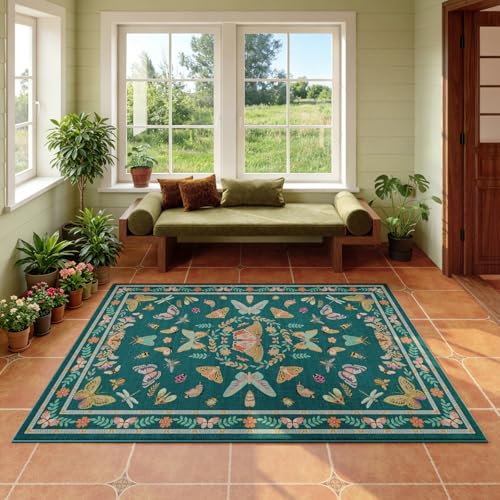 Unirea 3x5 Dark Blue Bedroom Entryway Kitchen Area Rug, Washable Non Slip Boho Insect Rug for Living Room, Bathroom, Home Office, Kids Room, Laundry Room, Soft Low Pile Insect Bug Rugs, Thin Carpet - color: Dark Blue, size: 3'x5'