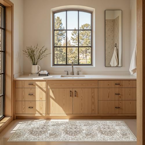 jinchan Runner Rug 2x7 Washable Hallway Rug Vintage Traditional Floor Cover Thin Taupe Multi Distressed Floral Indoor Mat for Kitchen Bathroom Bedroom Living Room - color: Medallion Taupe Multi, size: 2' x 7' (Runner)